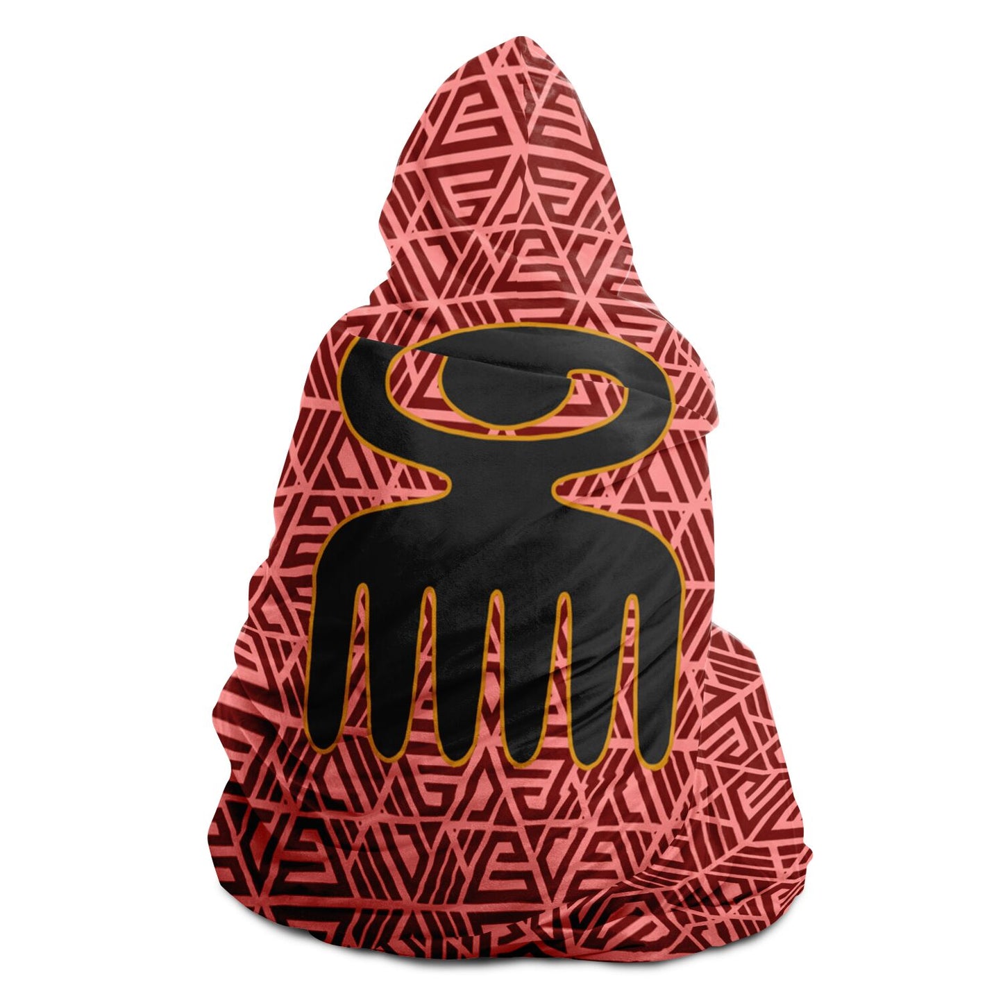 Luscious Micro-Mink Hooded Blanket Feminine Adinkra Symbol DUAFE for Patience Prudence Love Care.