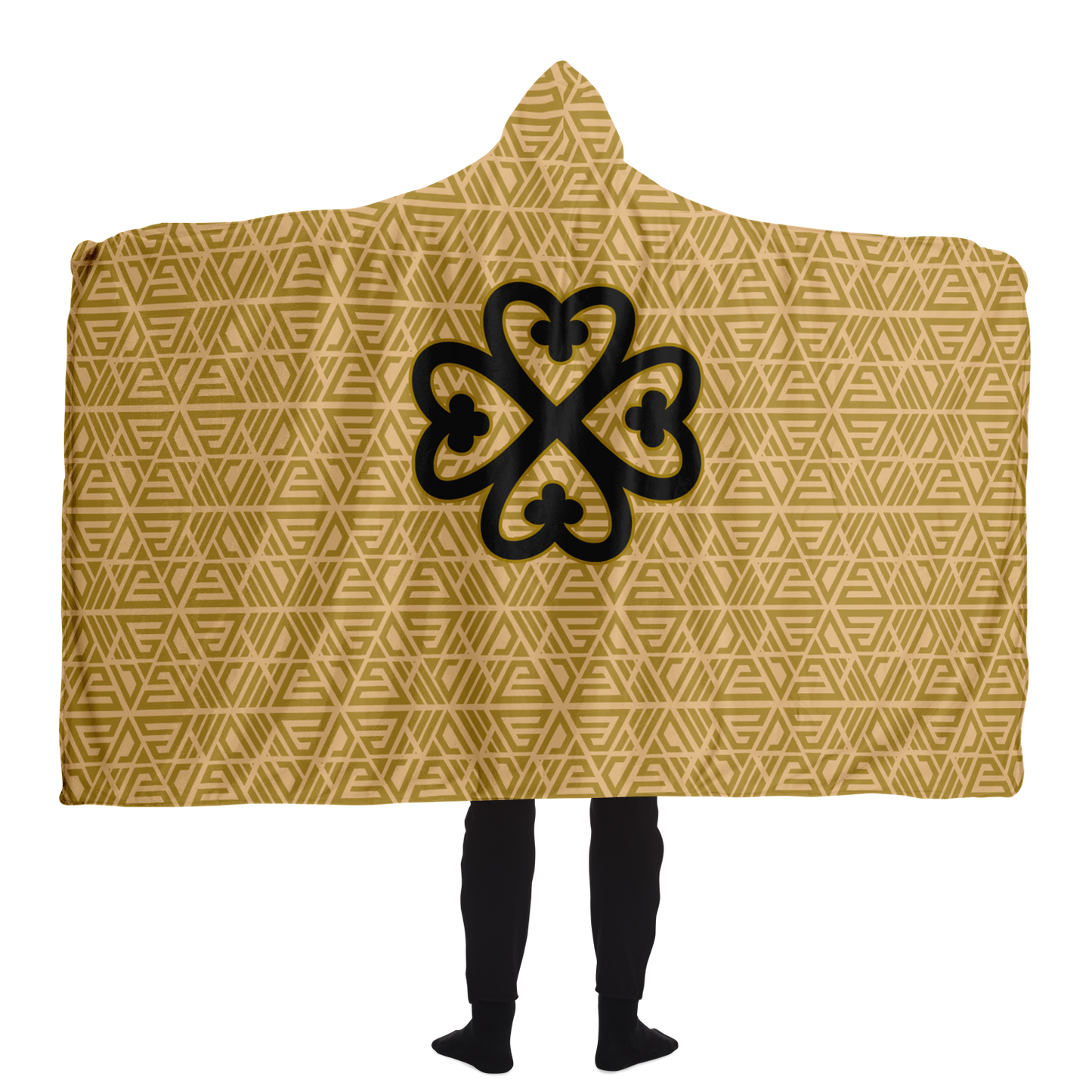 Luscious Micro-Mink Adinkra Symbol Hooded Blanket "Nyame Dua" God's Altar